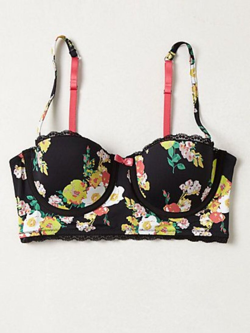 Anthropologie E by Eloise Honoka Floral Black Lace Trim Mini Corset Bralette 34C